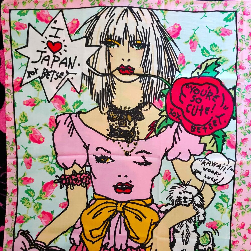 Vintage Betsey Johnson Y2K Rosebud Betsey In Marilyn Wink Dress Pop Art Scarf - Picture 3 of 4